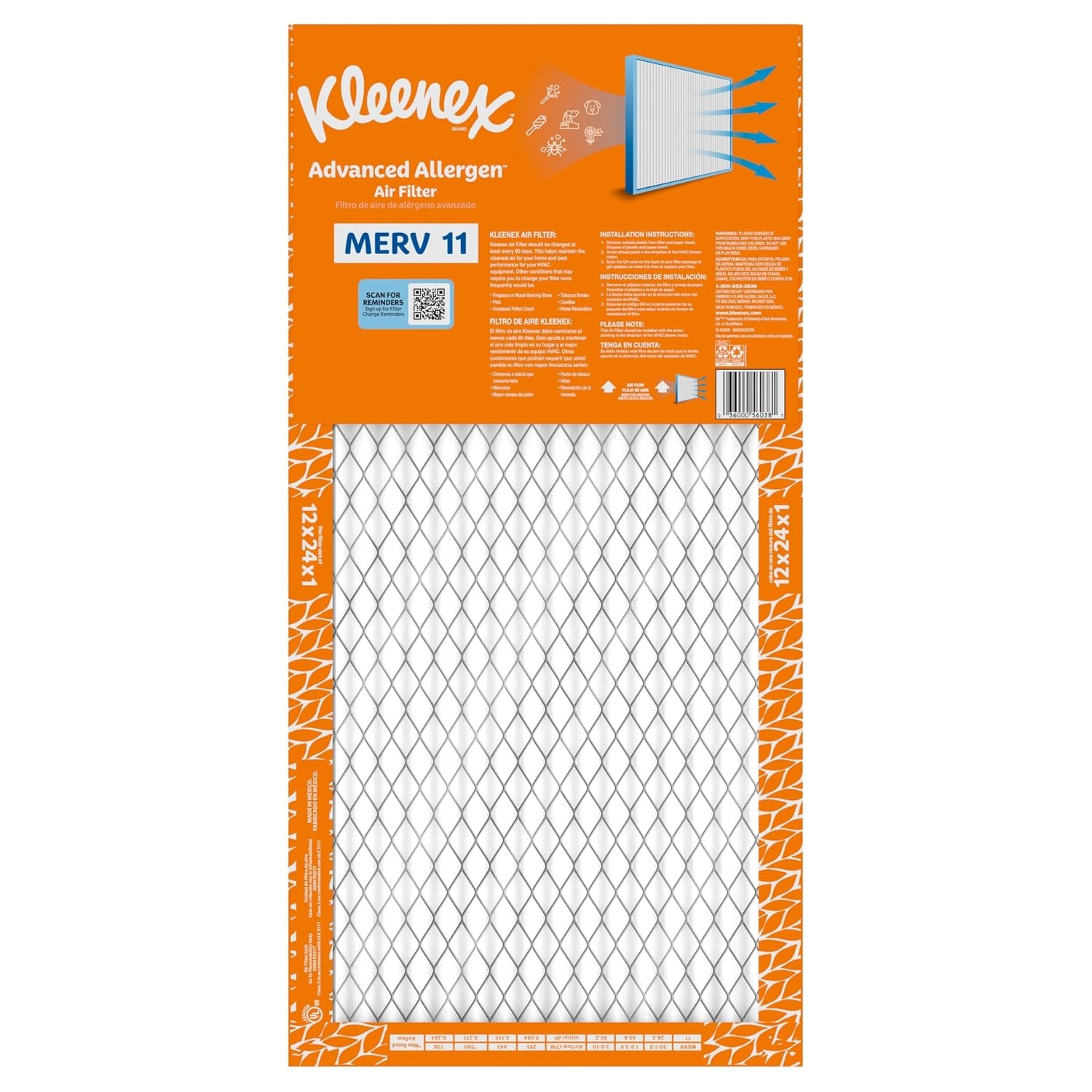 image:imageKleenex Advanced Allergen Air Filter 16x25x1 Inches 11 MERV RATING 4Pack12x24x1