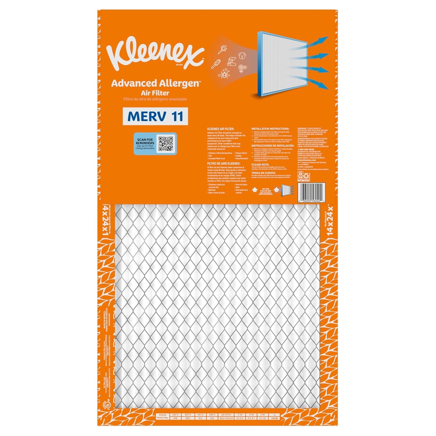 image:imageKleenex Advanced Allergen Air Filter 16x25x1 Inches 11 MERV RATING 4Pack14x24x1