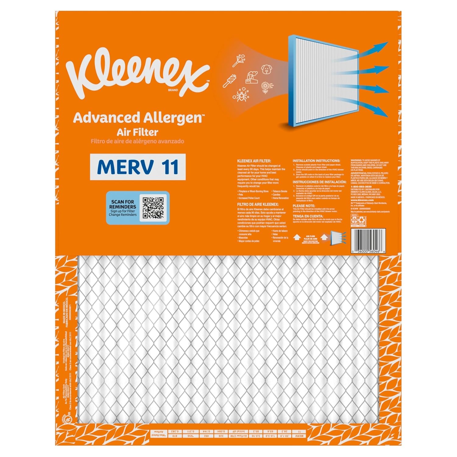 image:imageKleenex Advanced Allergen Air Filter 16x25x1 Inches 11 MERV RATING 4Pack16x20x1
