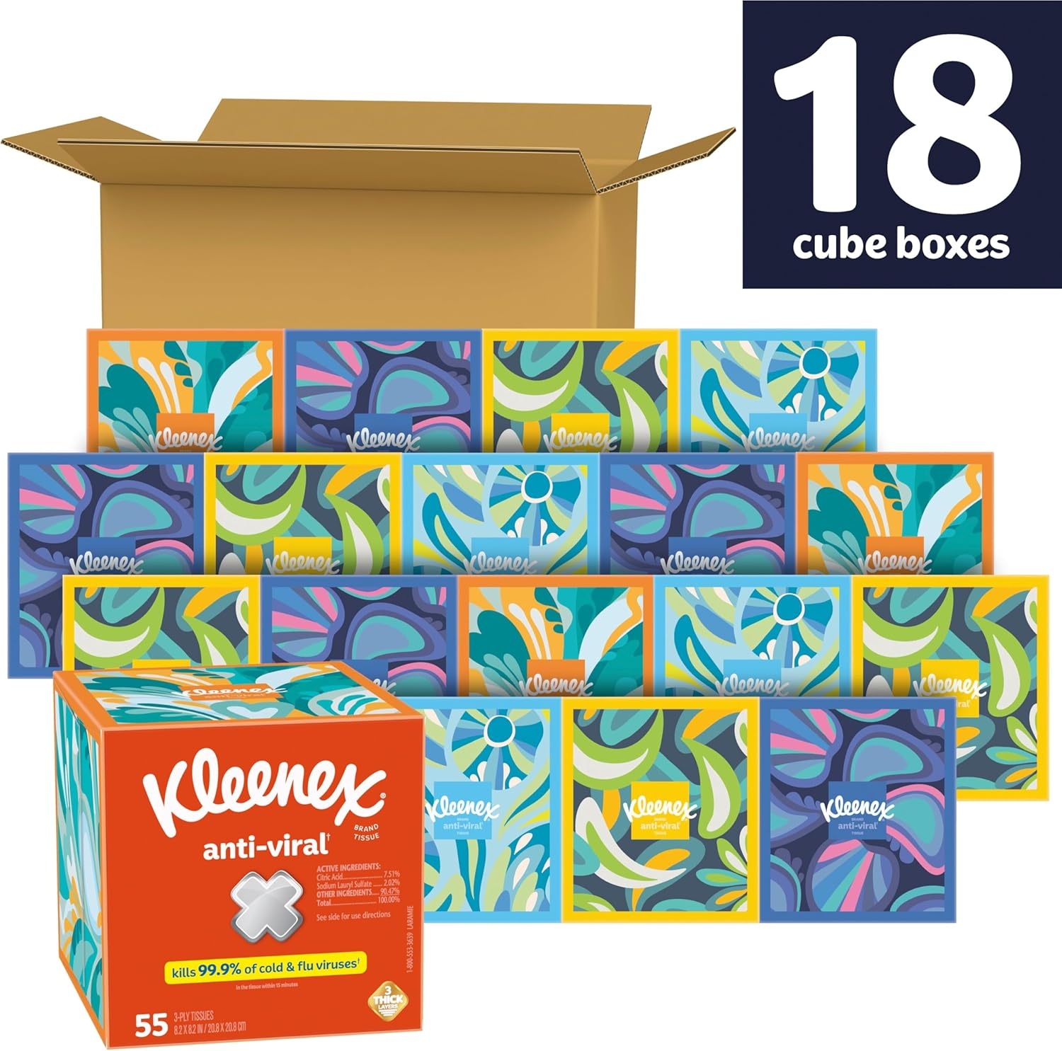 image:imageKleenex AntiViral Facial Tissues 6 Cube Boxes 55 Tissues per Box 3Ply 330 Total Packaging May VaryNEW