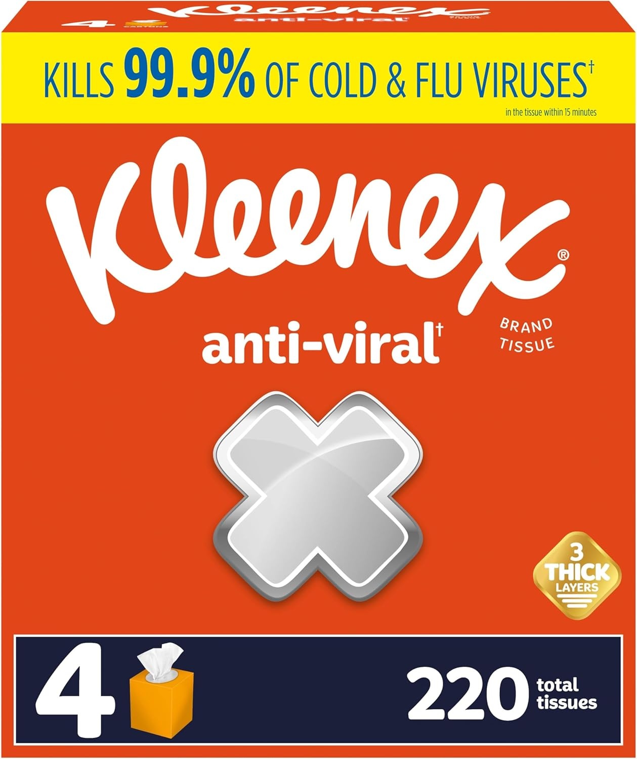image:imageKleenex AntiViral Facial Tissues 6 Cube Boxes 55 Tissues per Box 3Ply 330 Total Packaging May VaryWhite
