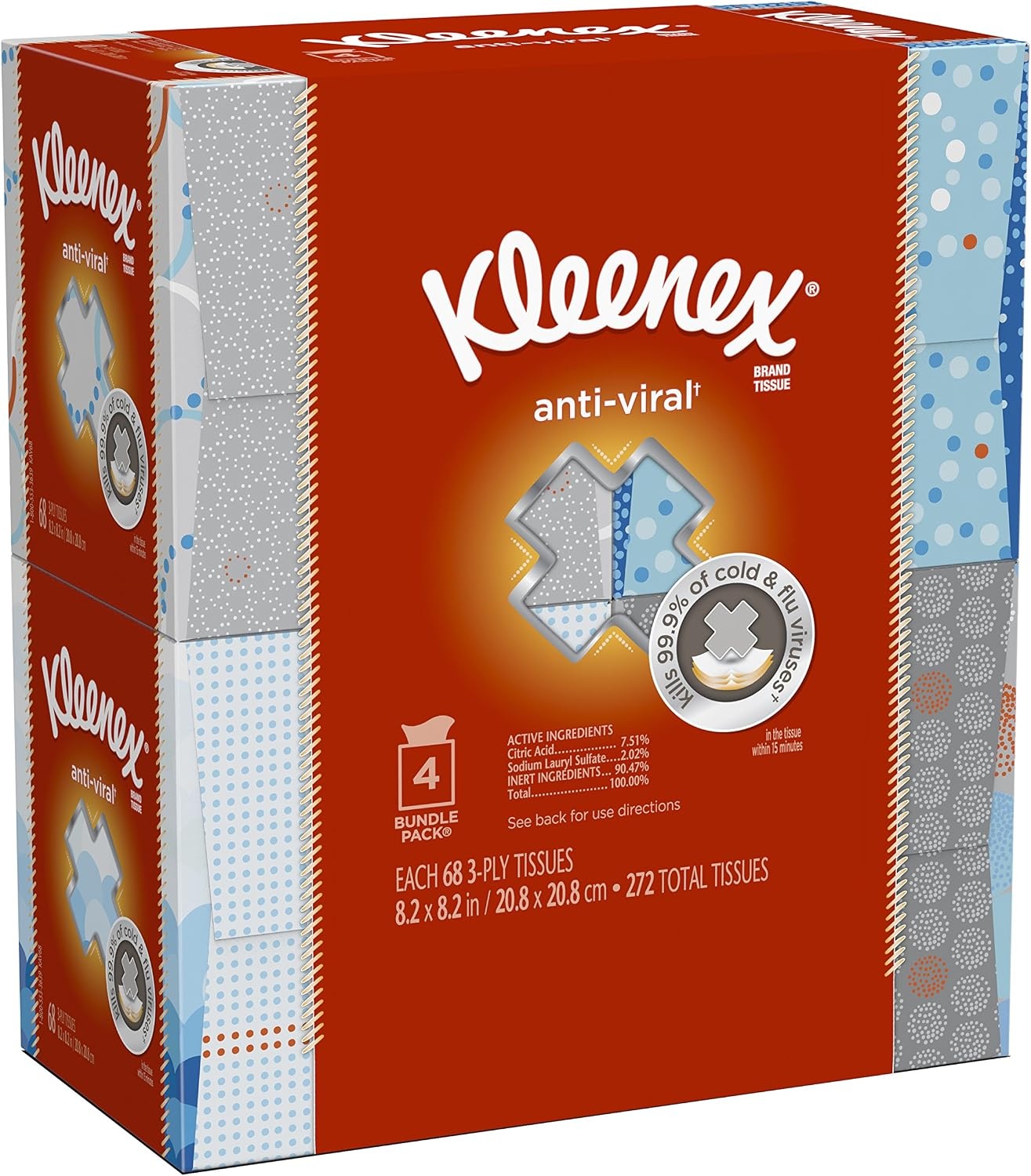 image:imageKleenex AntiViral Facial Tissues 6 Cube Boxes 55 Tissues per Box 3Ply 330 Total Packaging May VaryWhite