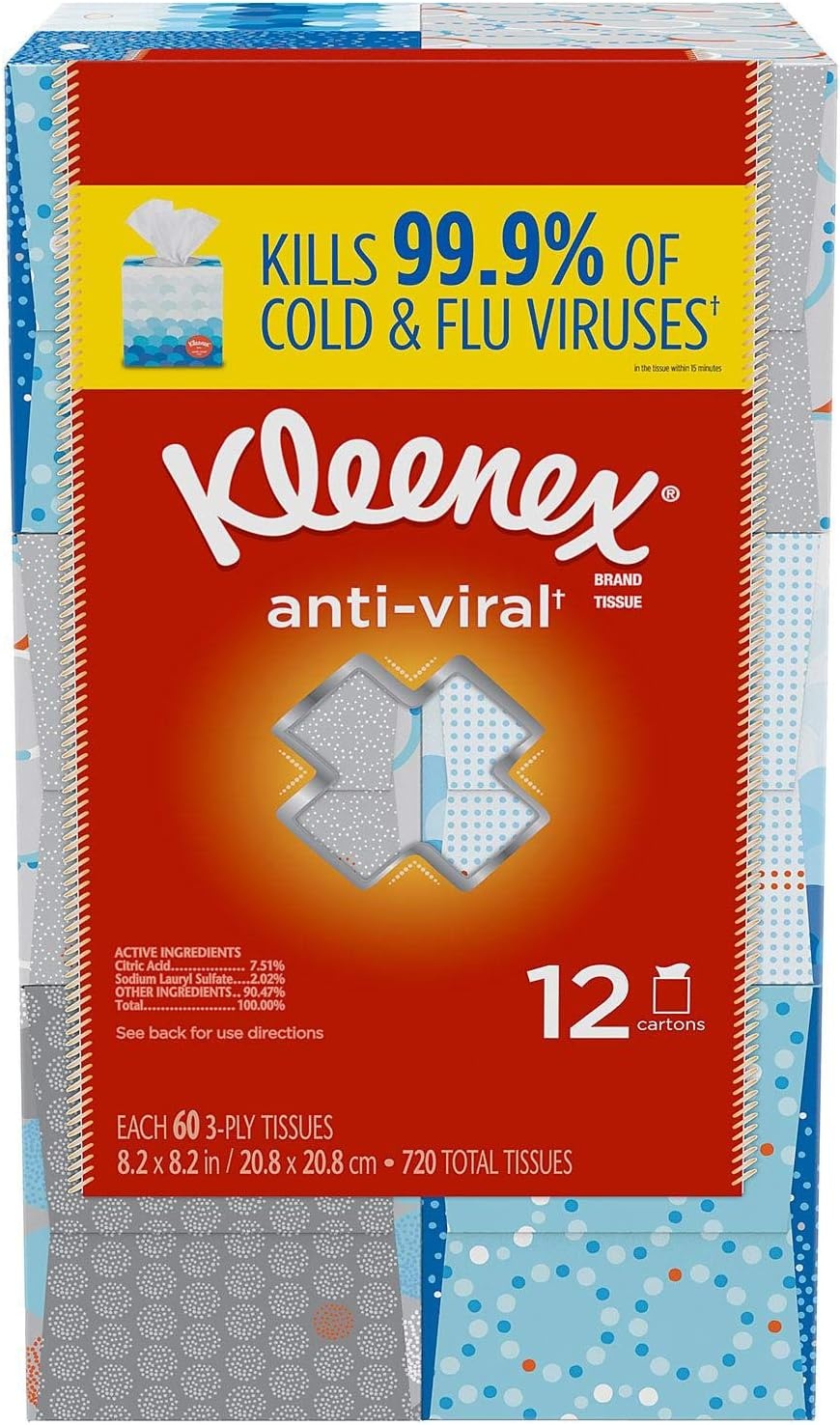 image:imageKleenex AntiViral Facial Tissues 6 Cube Boxes 55 Tissues per Box 3Ply 330 Total Packaging May VaryWhite