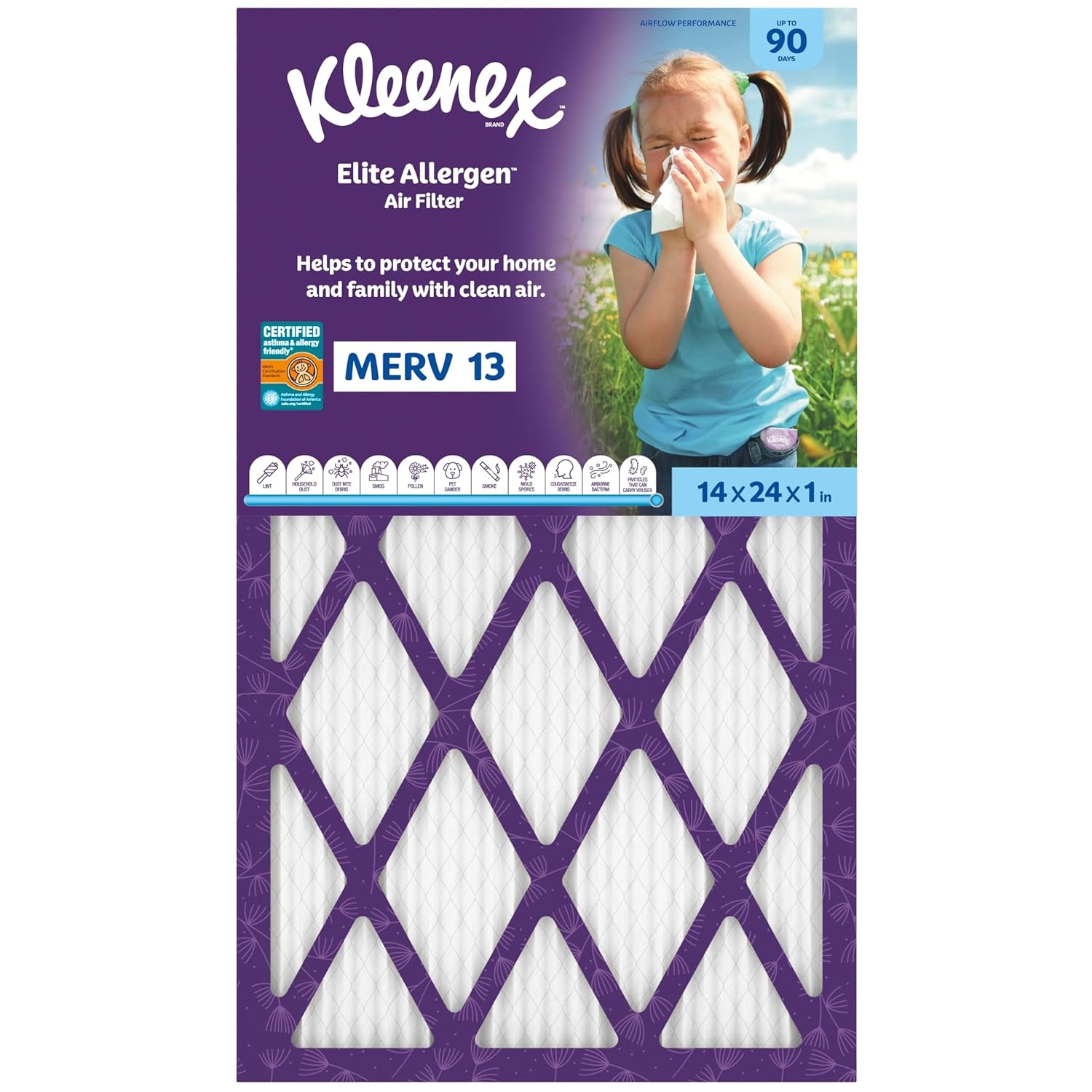 image:imageKleenex Elite Allergen Air Filter 16x25x1 Inches 13 MERV RATING 2Pack14x24x1