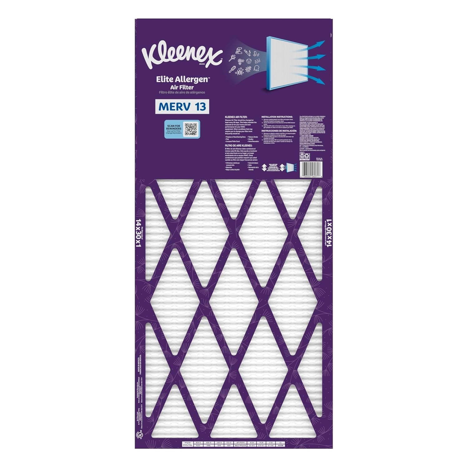 image:imageKleenex Elite Allergen Air Filter 16x25x1 Inches 13 MERV RATING 2Pack14x30x1