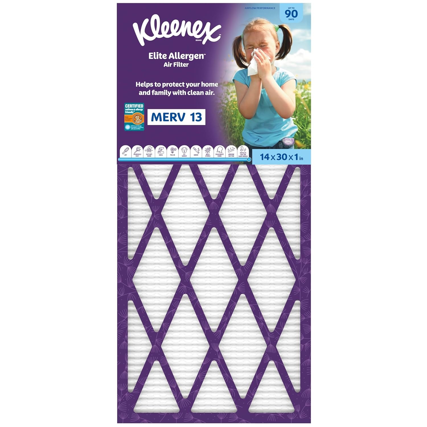 image:imageKleenex Elite Allergen Air Filter 16x25x1 Inches 13 MERV RATING 2Pack14x30x1