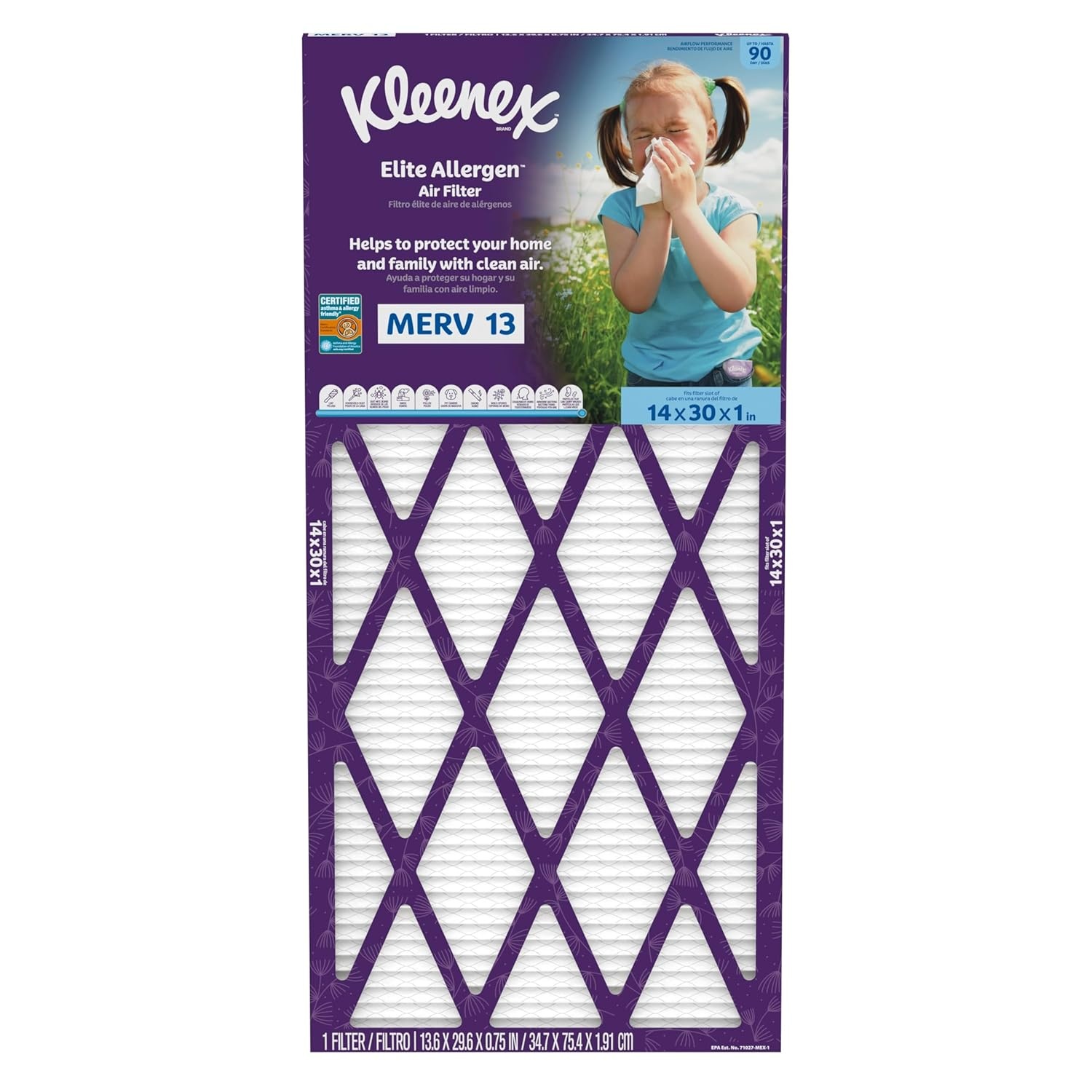 image:imageKleenex Elite Allergen Air Filter 16x25x1 Inches 13 MERV RATING 2Pack14x30x1