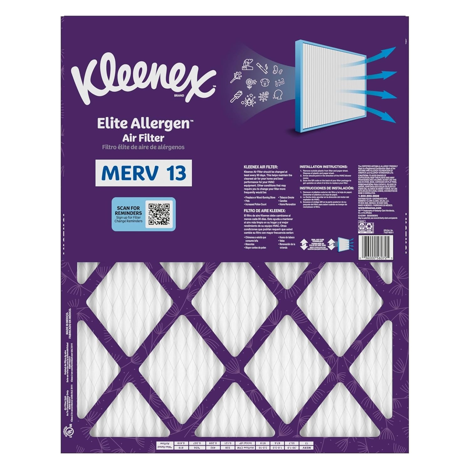 image:imageKleenex Elite Allergen Air Filter 16x25x1 Inches 13 MERV RATING 2Pack16x20x1