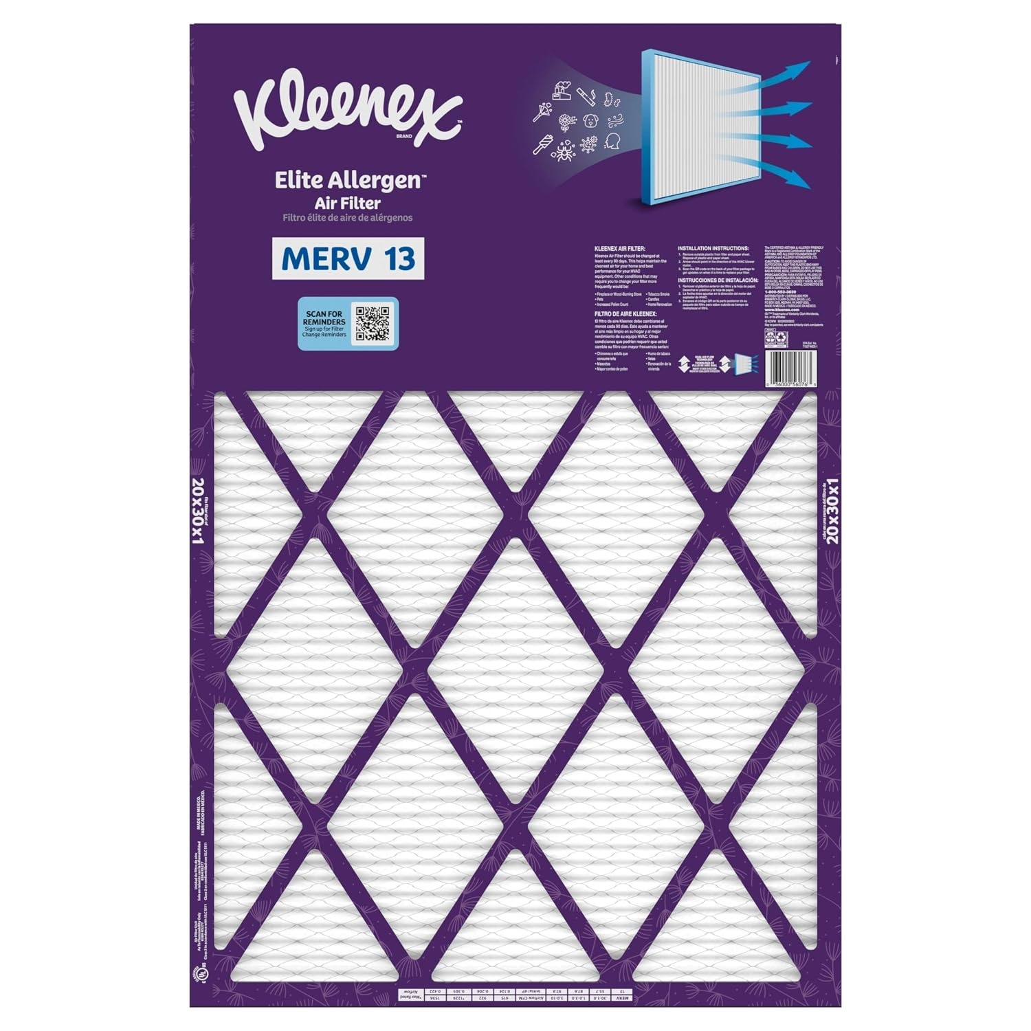 image:imageKleenex Elite Allergen Air Filter 16x25x1 Inches 13 MERV RATING 2Pack20x30x1