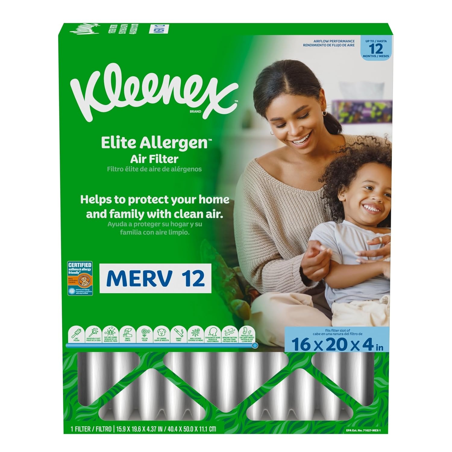 image:imageKleenex Elite Allergen Air Filter 20x25x4 Inches 12 MERV RATING 2Pack16x20x4