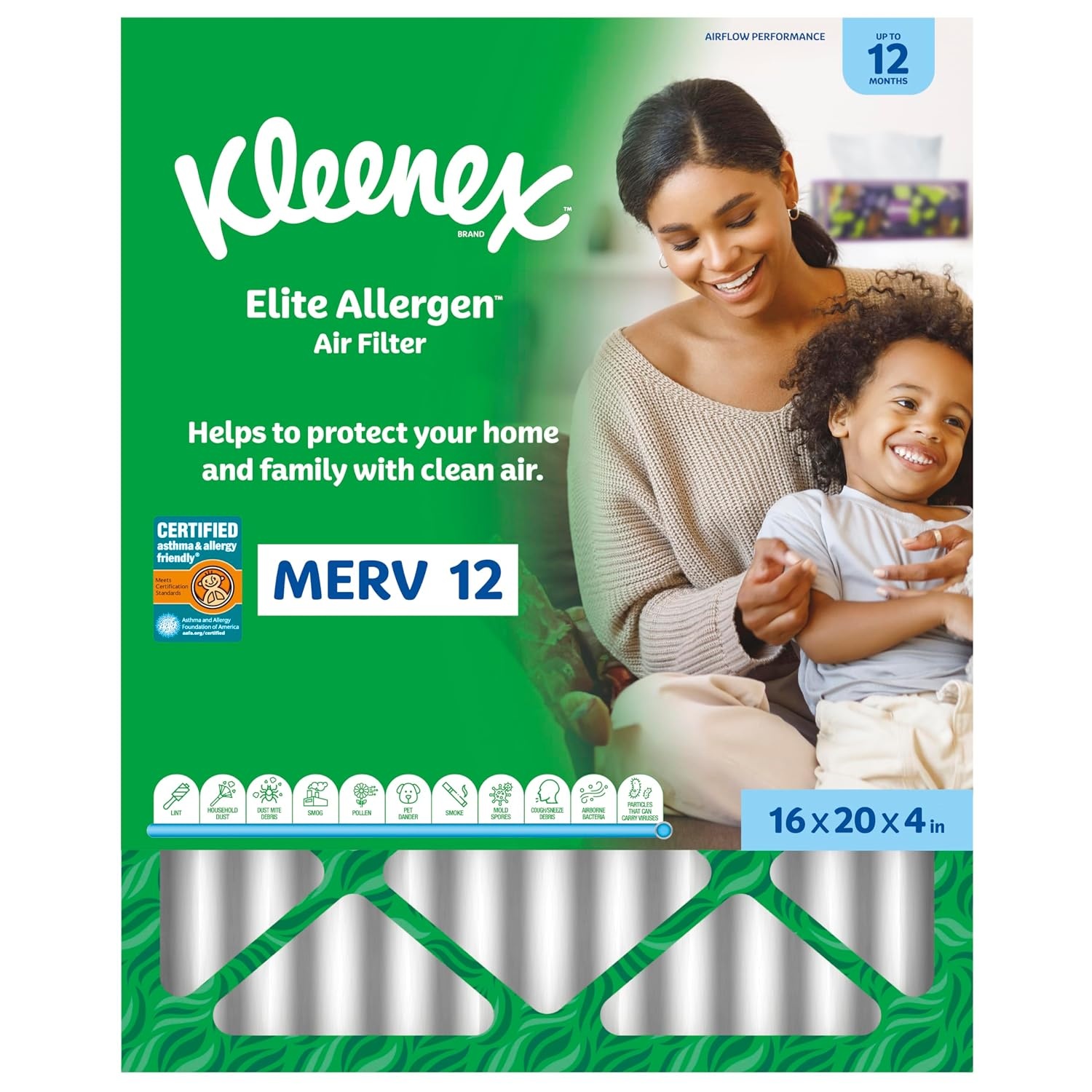 image:imageKleenex Elite Allergen Air Filter 20x25x4 Inches 12 MERV RATING 2Pack16x20x4
