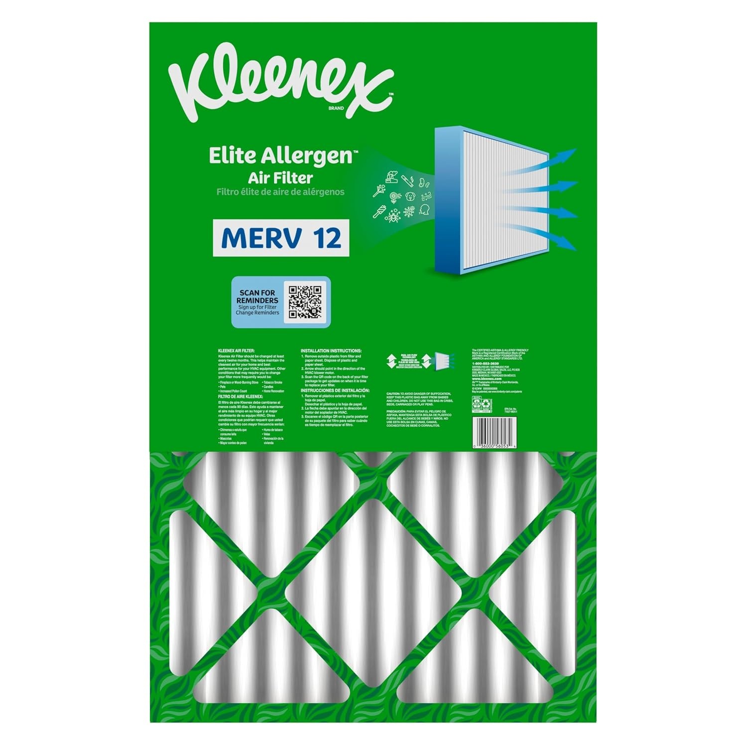 image:imageKleenex Elite Allergen Air Filter 20x25x4 Inches 12 MERV RATING 2Pack16x25x4