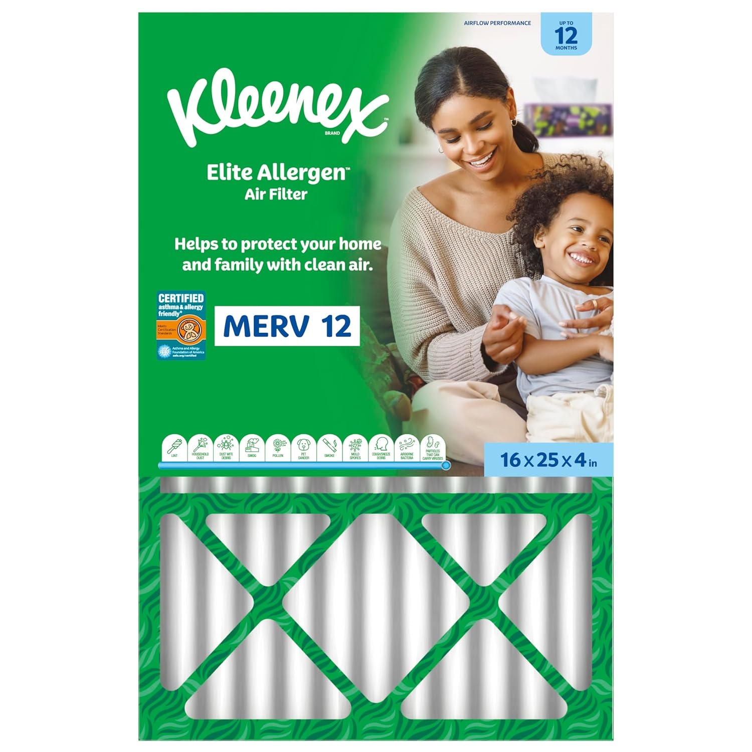 image:imageKleenex Elite Allergen Air Filter 20x25x4 Inches 12 MERV RATING 2Pack16x25x4