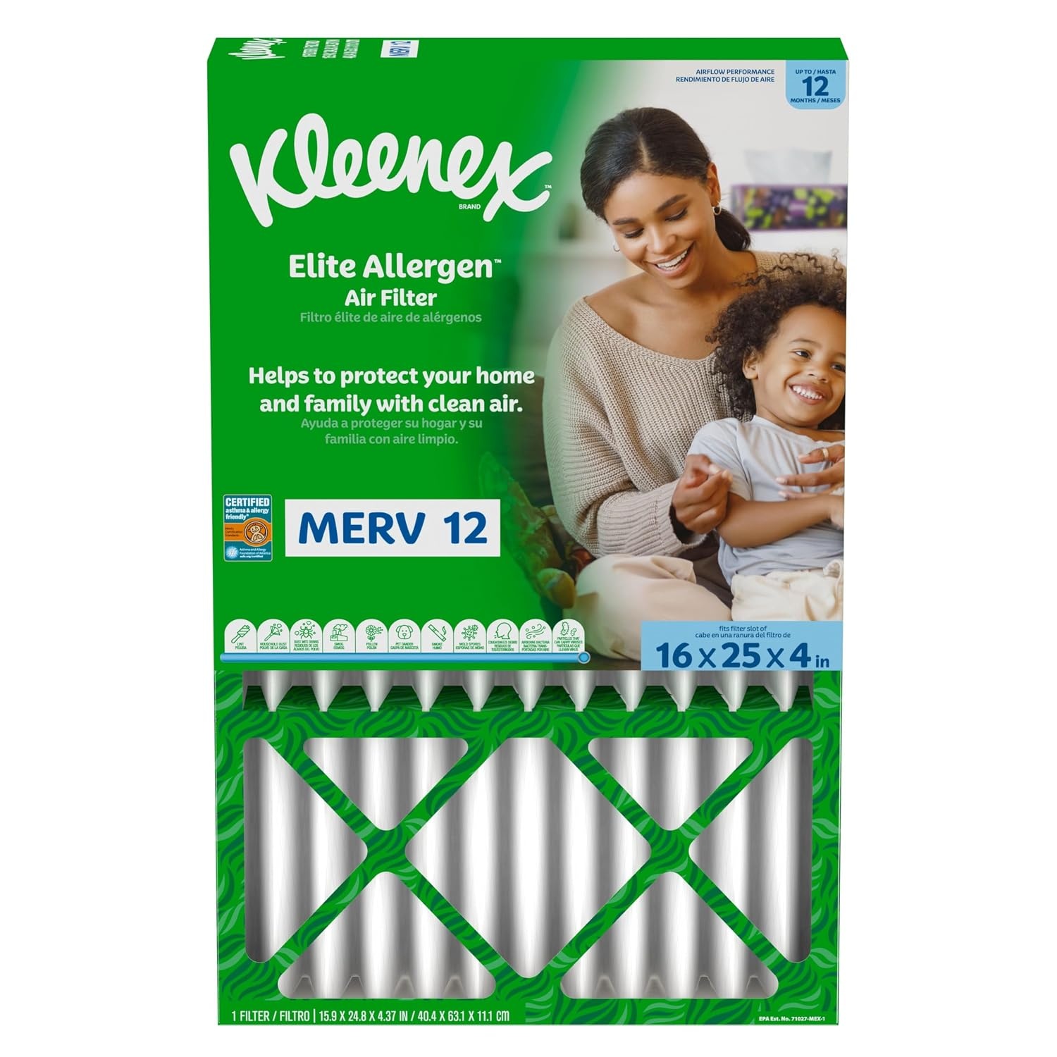image:imageKleenex Elite Allergen Air Filter 20x25x4 Inches 12 MERV RATING 2Pack16x25x4