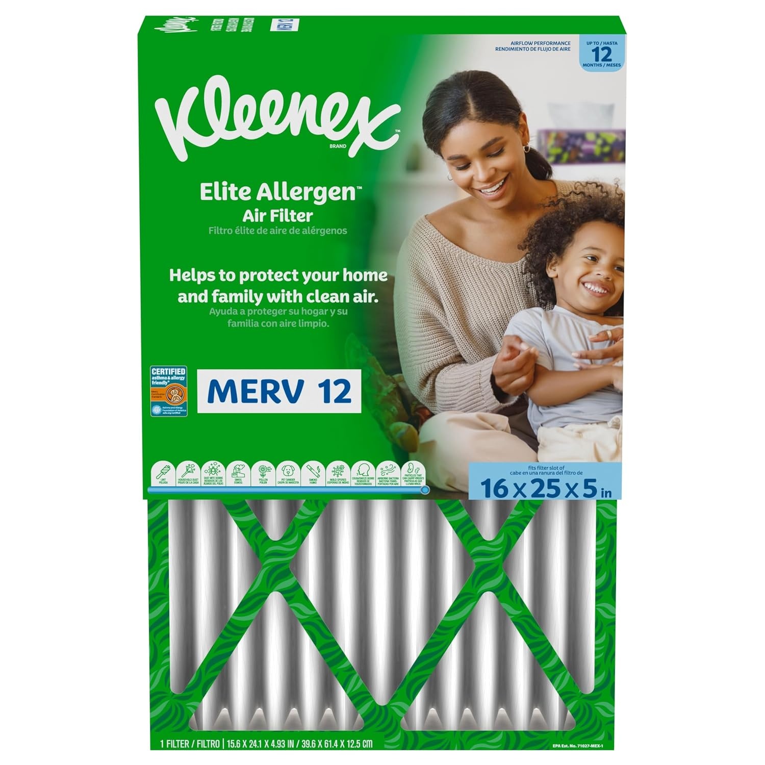 image:imageKleenex Elite Allergen Air Filter 20x25x4 Inches 12 MERV RATING 2Pack16x25x5