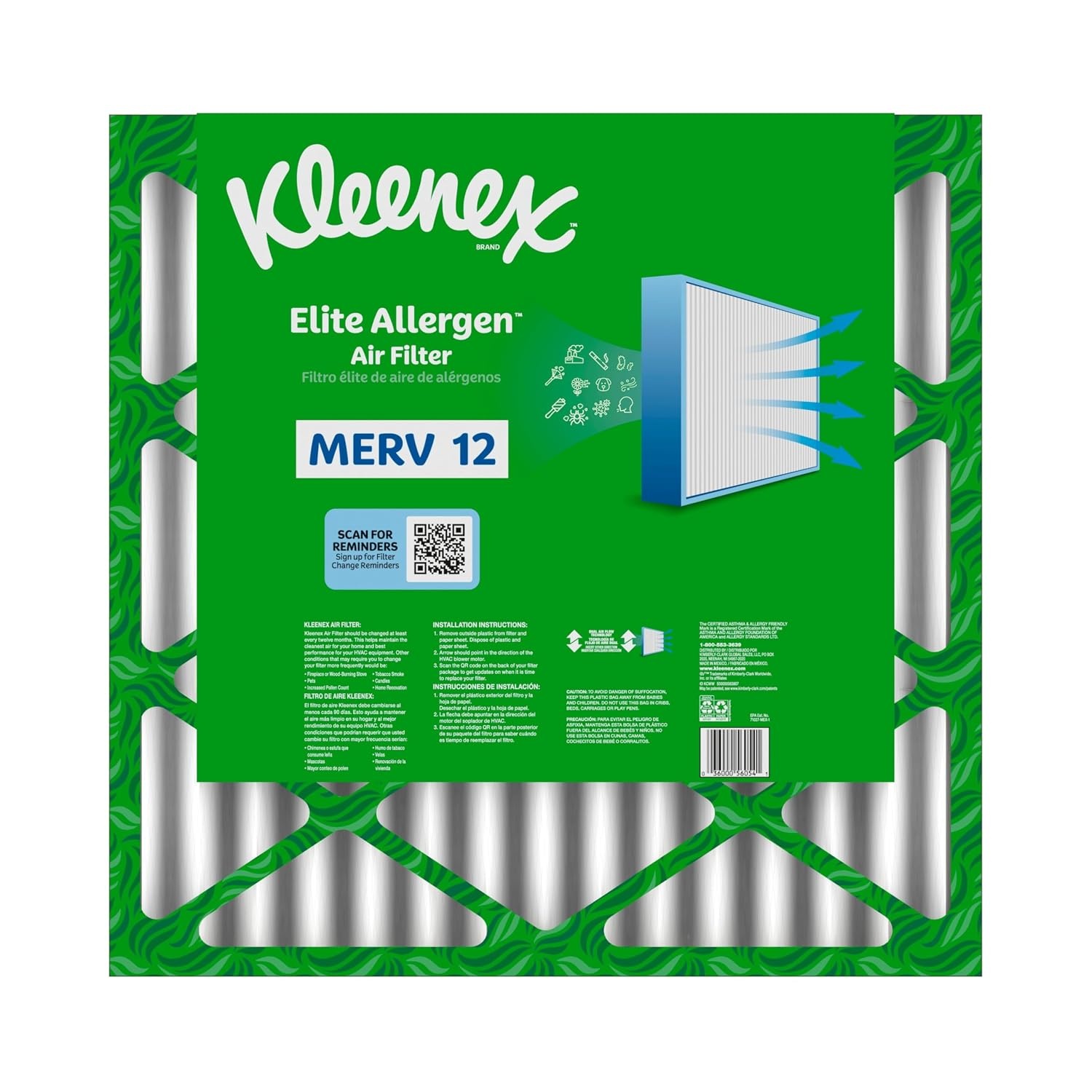 image:imageKleenex Elite Allergen Air Filter 20x25x4 Inches 12 MERV RATING 2Pack20x20x4