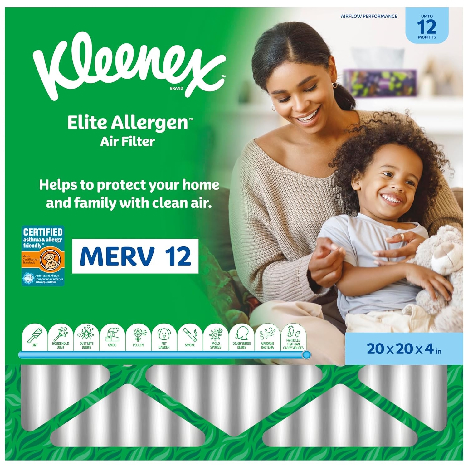 image:imageKleenex Elite Allergen Air Filter 20x25x4 Inches 12 MERV RATING 2Pack20x20x4