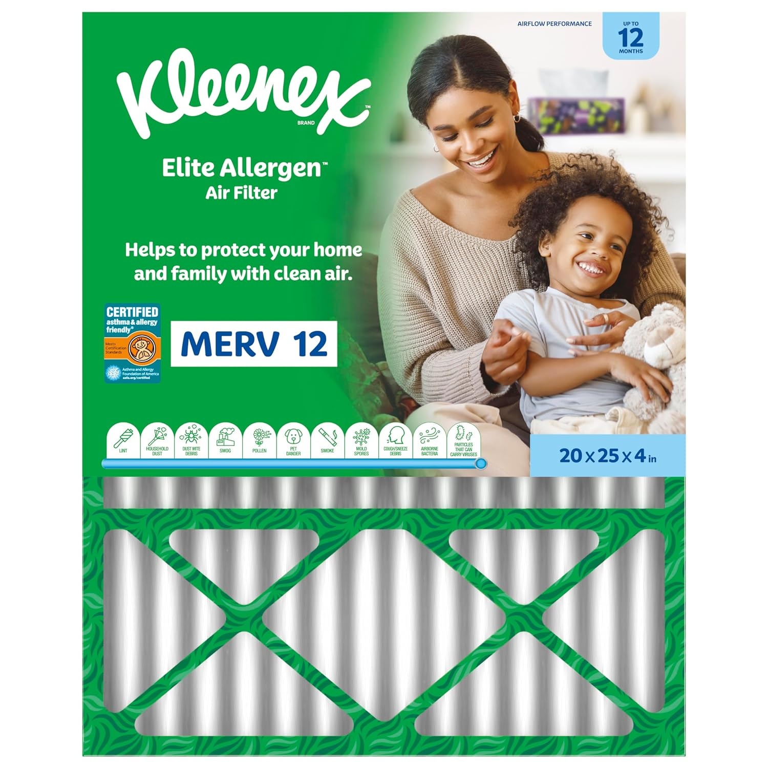 image:imageKleenex Elite Allergen Air Filter 20x25x4 Inches 12 MERV RATING 2Pack20x25x4