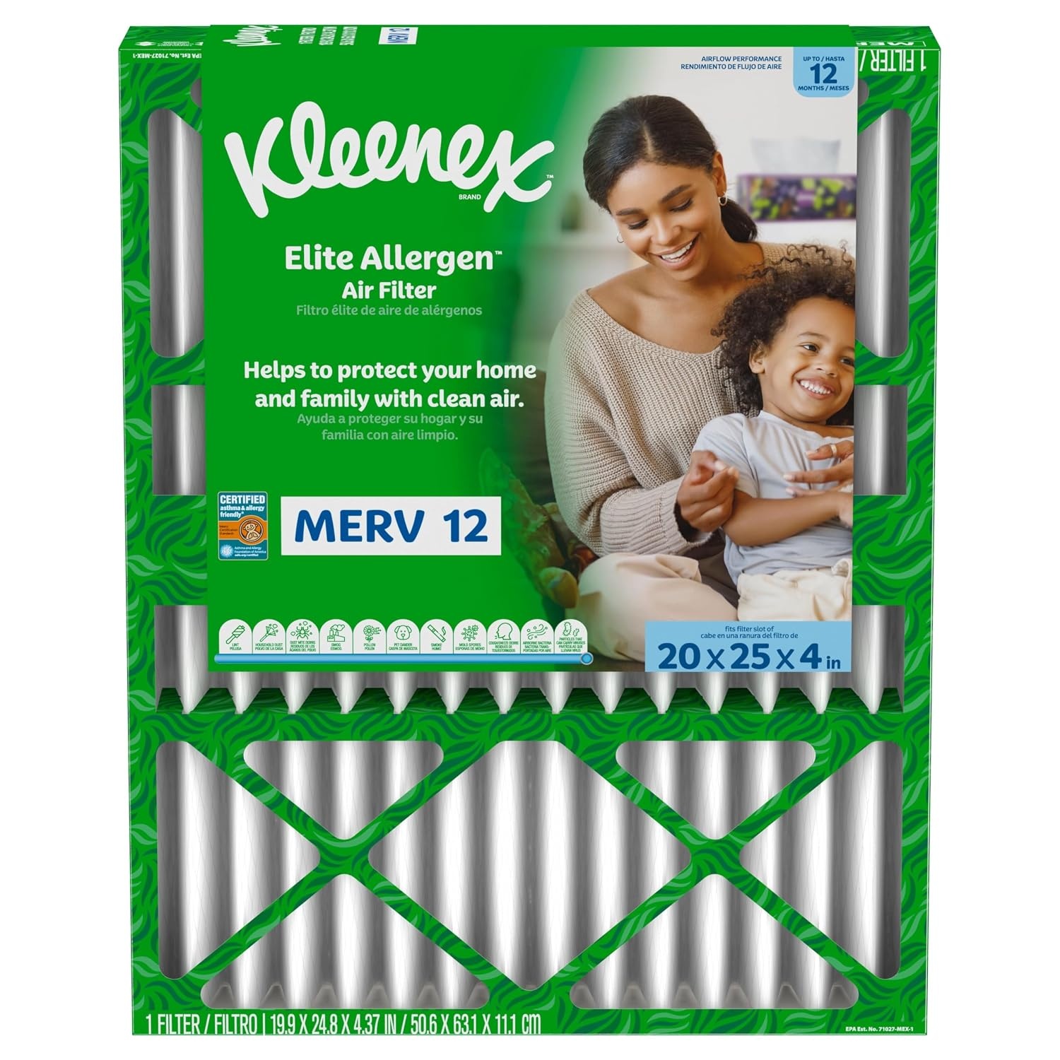 image:imageKleenex Elite Allergen Air Filter 20x25x4 Inches 12 MERV RATING 2Pack20x25x4