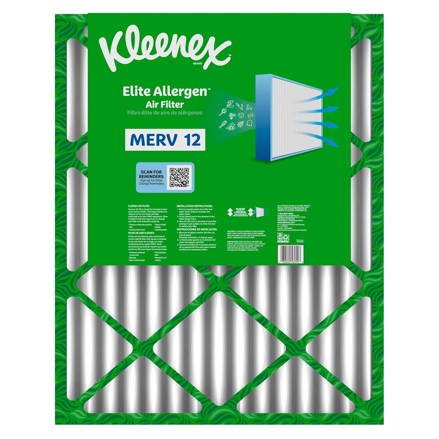 image:imageKleenex Elite Allergen Air Filter 20x25x4 Inches 12 MERV RATING 2Pack20x25x4