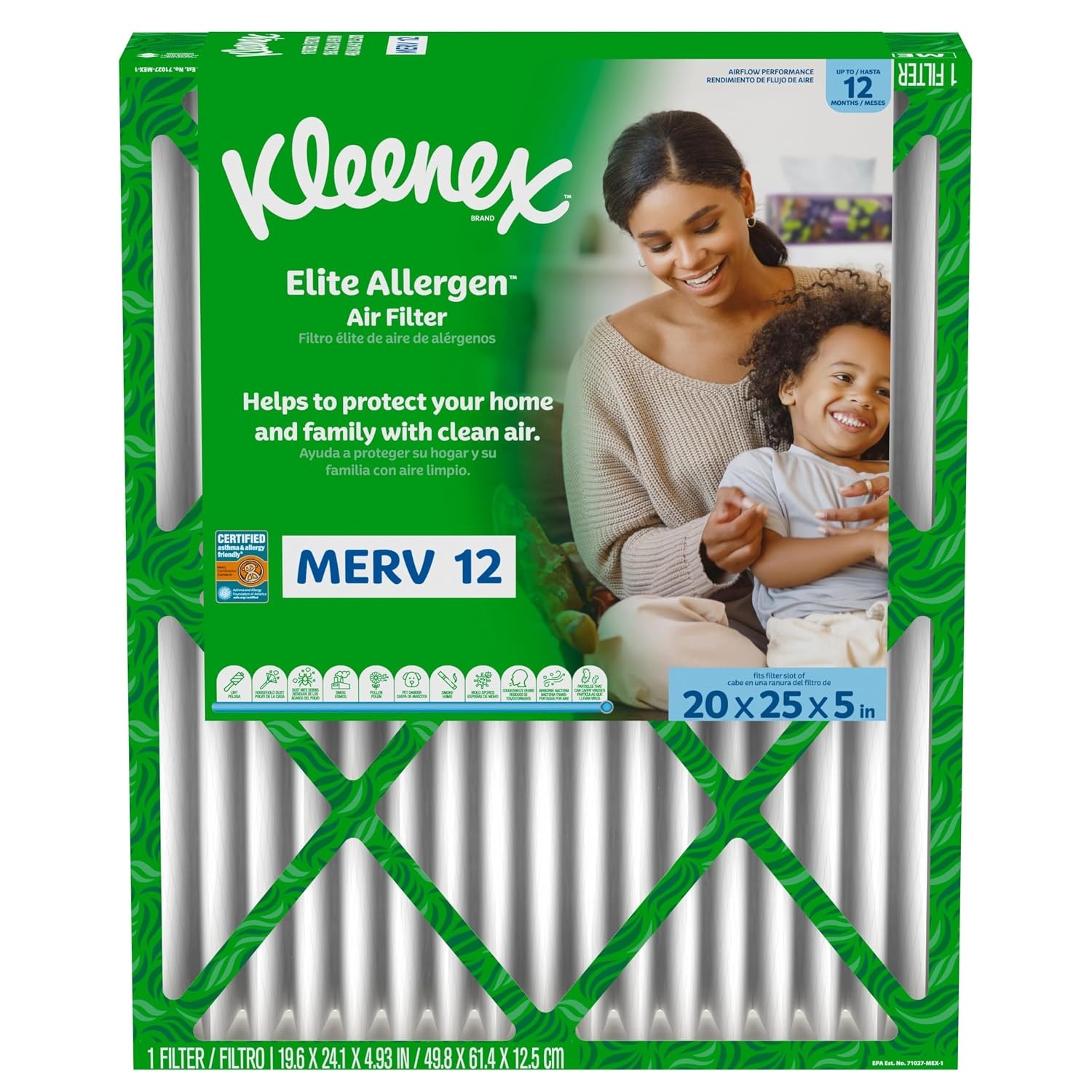 image:imageKleenex Elite Allergen Air Filter 20x25x4 Inches 12 MERV RATING 2Pack20x25x5