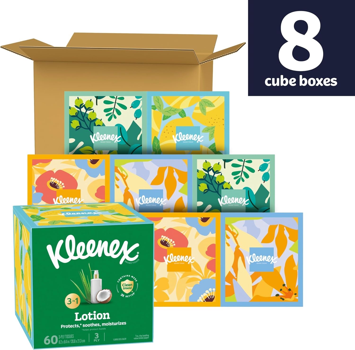 image:imageKleenex Lotion Facial Tissues with Coconut Oil 8 Cube Boxes 80 Tissues Per Box 3PlyWhite