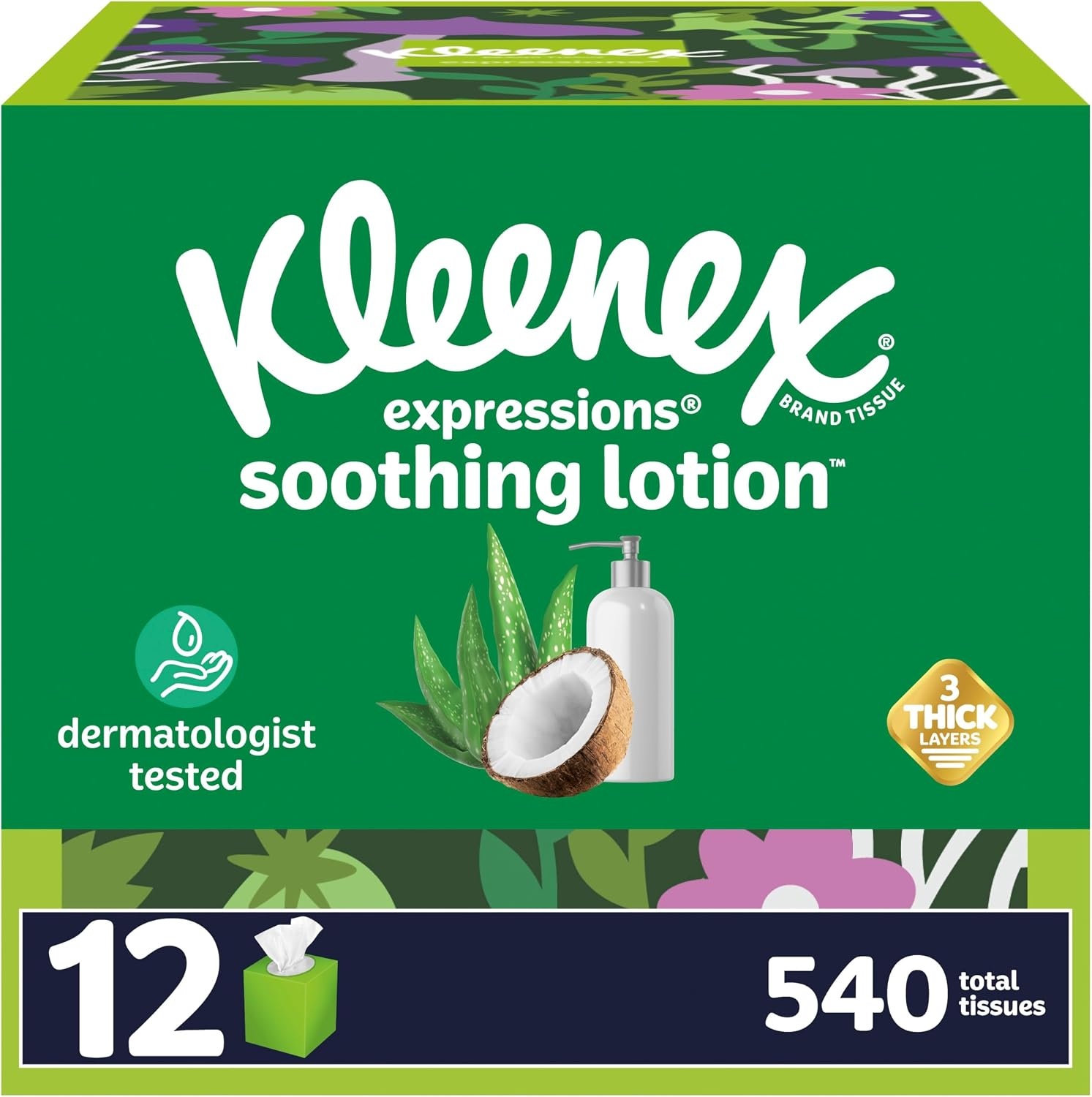 image:imageKleenex Lotion Facial Tissues with Coconut Oil 8 Cube Boxes 80 Tissues Per Box 3PlyWhite