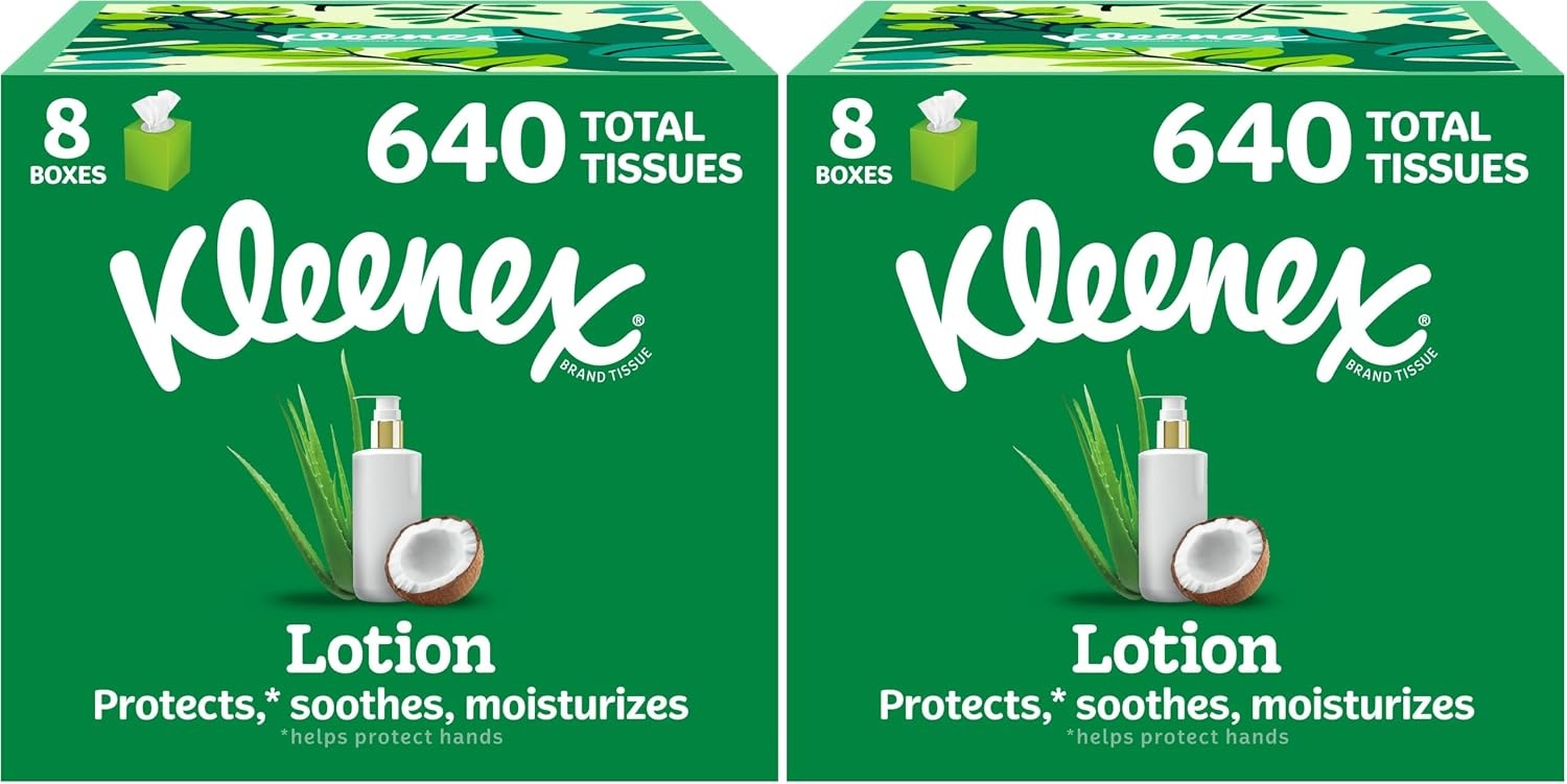 image:imageKleenex Lotion Facial Tissues with Coconut Oil 8 Cube Boxes 80 Tissues Per Box 3PlyWhite