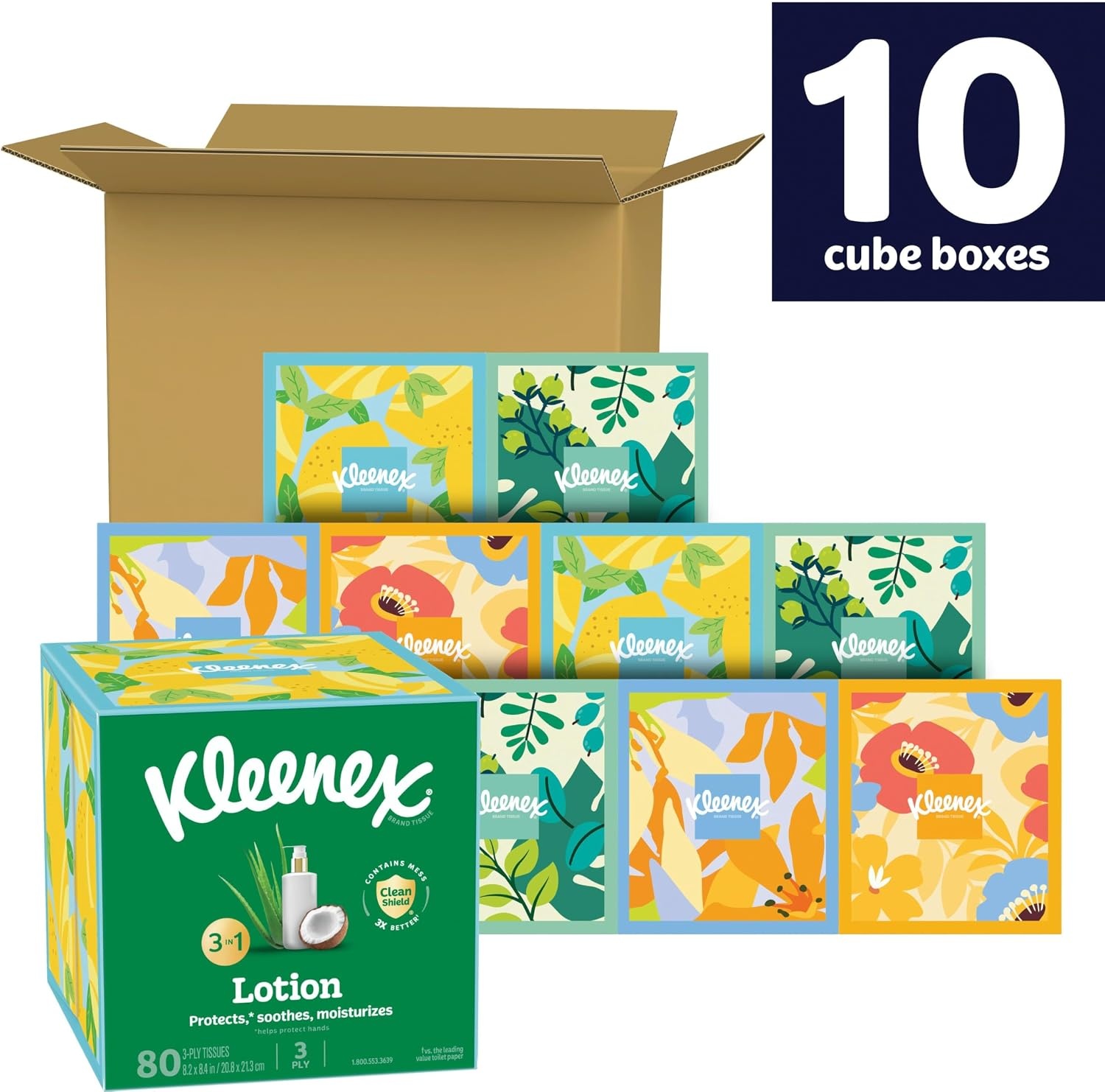 image:imageKleenex Lotion Facial Tissues with Coconut Oil 8 Cube Boxes 80 Tissues Per Box 3PlyWhite