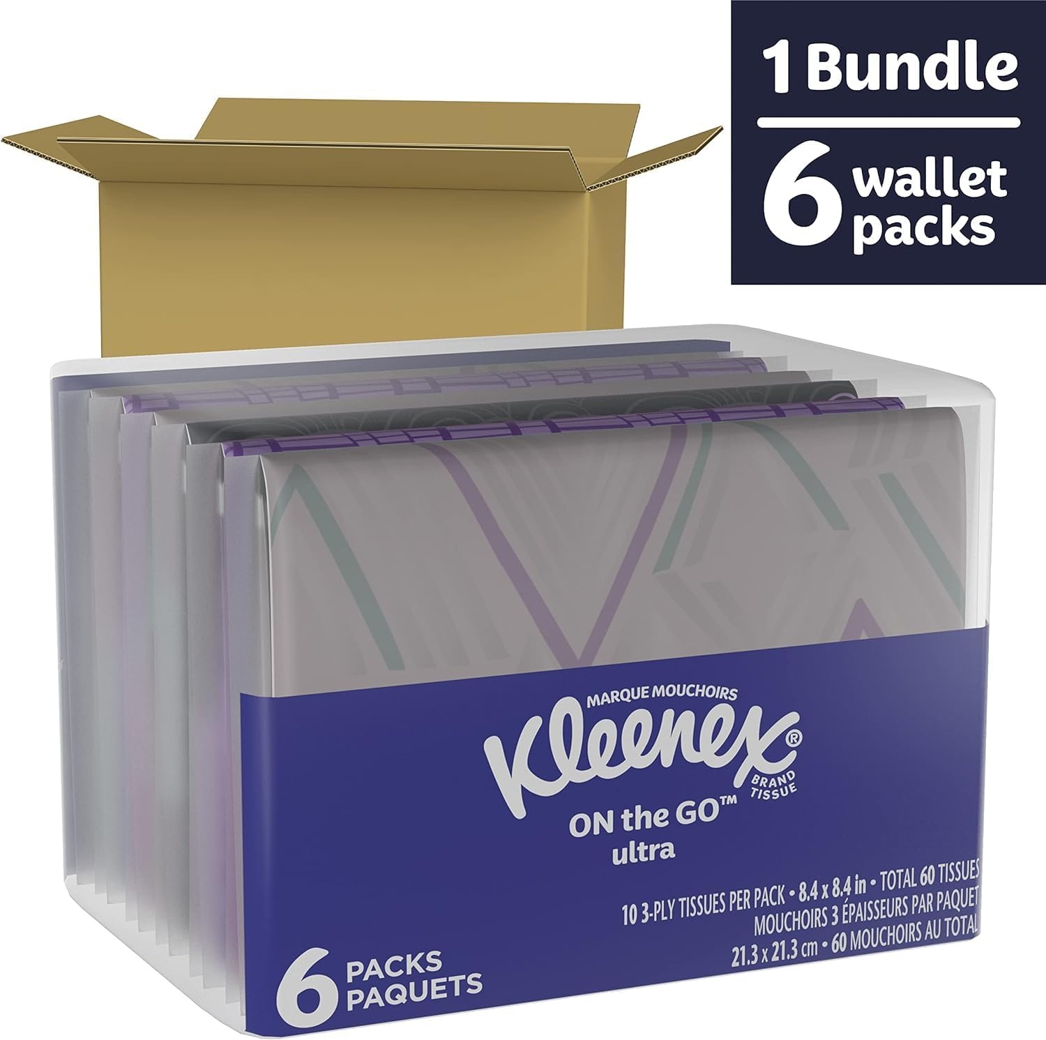 image:imageKleenex OnTheGo Facial Tissues 72 OnTheGo Packs 3 Trays of 24 Packs 10 Tissues per Box 720 Total 3Ply Packaging May VaryWhite