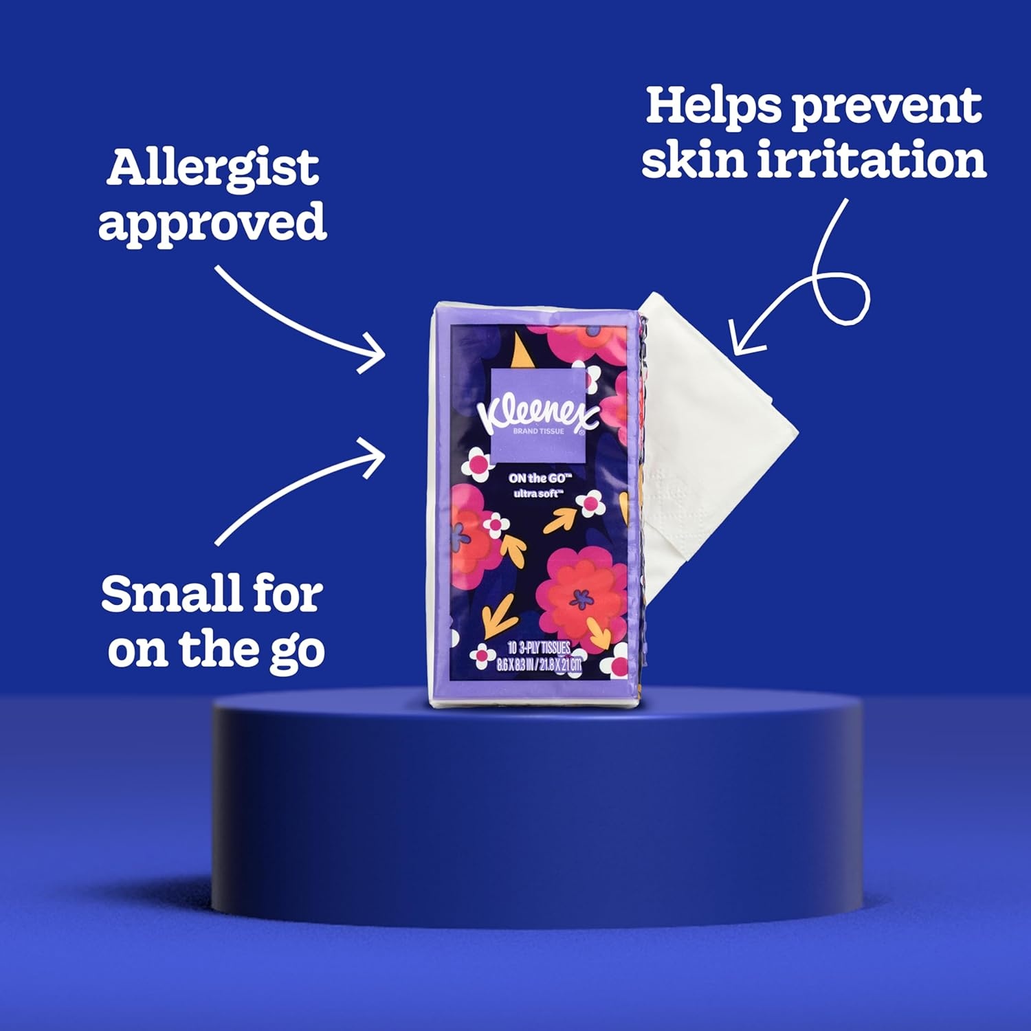 image:imageKleenex OnTheGo Facial Tissues 72 OnTheGo Packs 3 Trays of 24 Packs 10 Tissues per Box 720 Total 3Ply Packaging May VaryWhite