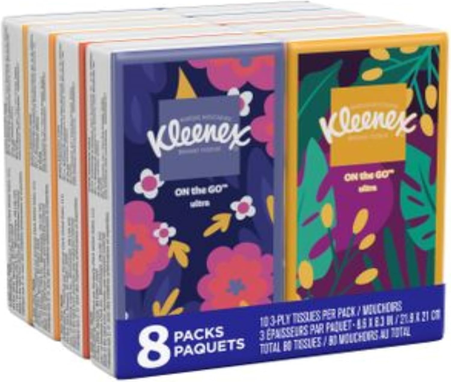 image:imageKleenex OnTheGo Facial Tissues 72 OnTheGo Packs 3 Trays of 24 Packs 10 Tissues per Box 720 Total 3Ply Packaging May VaryWhite