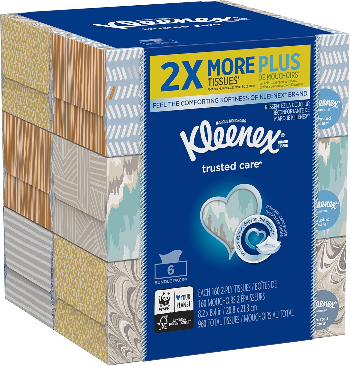 image:imageKleenex Trusted Care Facial Tissues 8 Flat Boxes 200 Tissues per Box 2Ply Packaging May VaryMulticolor