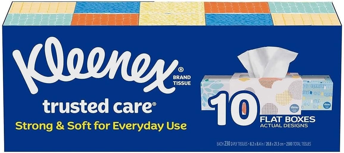 image:imageKleenex Trusted Care Facial Tissues 8 Flat Boxes 200 Tissues per Box 2Ply Packaging May VaryWhite