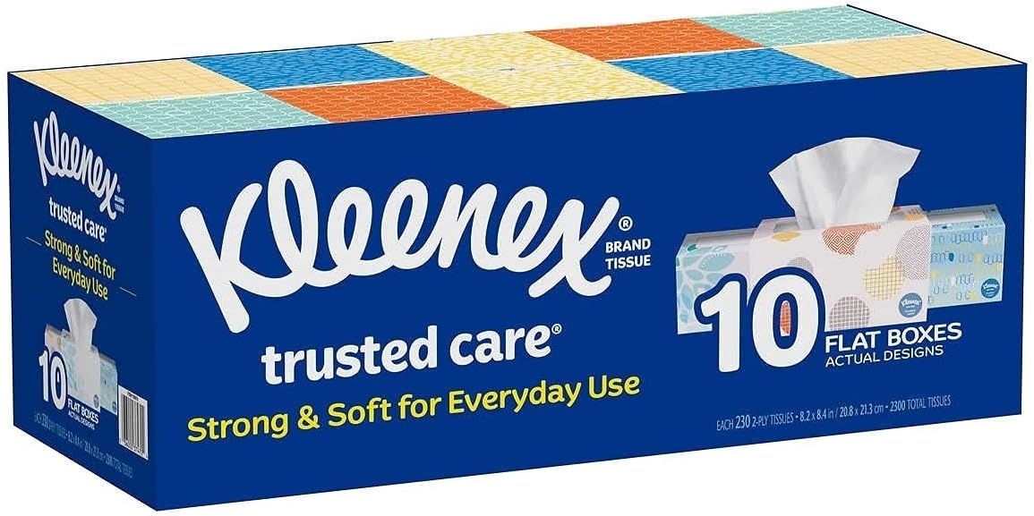 image:imageKleenex Trusted Care Facial Tissues 8 Flat Boxes 200 Tissues per Box 2Ply Packaging May VaryWhite