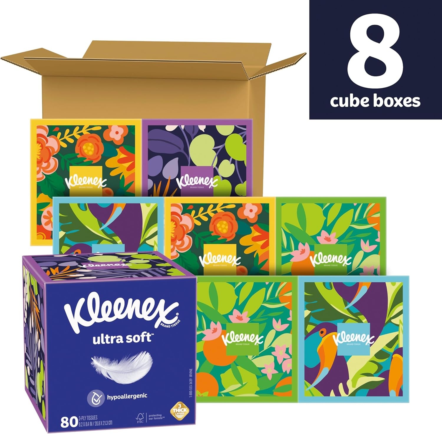 image:imageKleenex Ultra Soft Facial Tissues 8 Cube Boxes 80 Tissues per Box 3Ply Packaging May VaryWhite