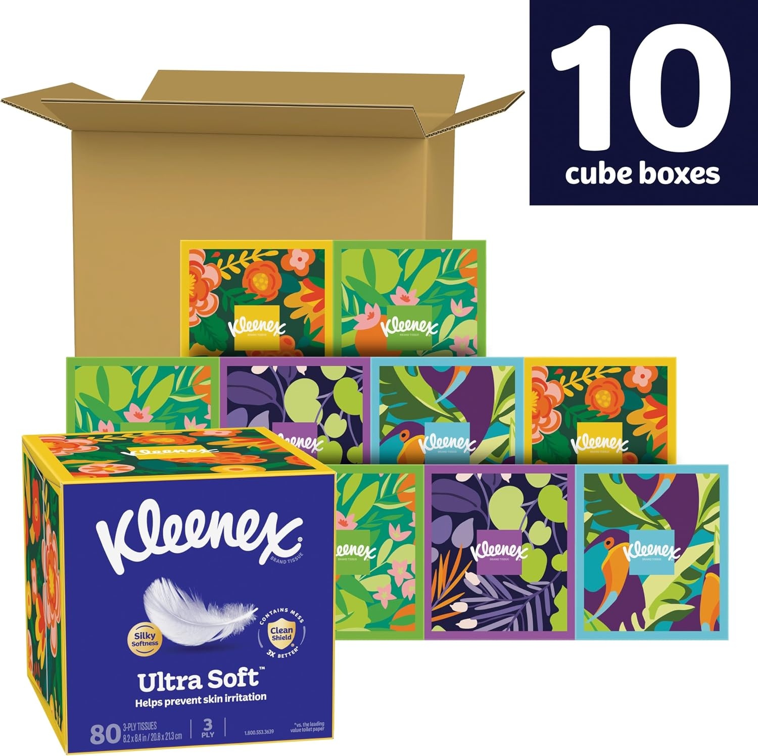 image:imageKleenex Ultra Soft Facial Tissues 8 Cube Boxes 80 Tissues per Box 3Ply Packaging May VaryWhite