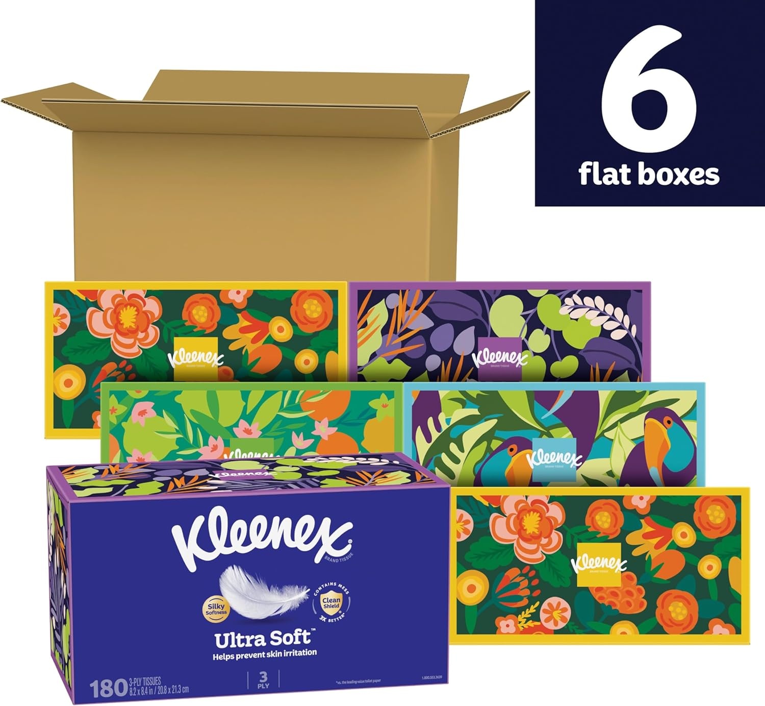 image:imageKleenex Ultra Soft Facial Tissues 8 Flat Boxes 180 Tissues per Box 3Ply Packaging May Vary180 Tissues Pack of 6