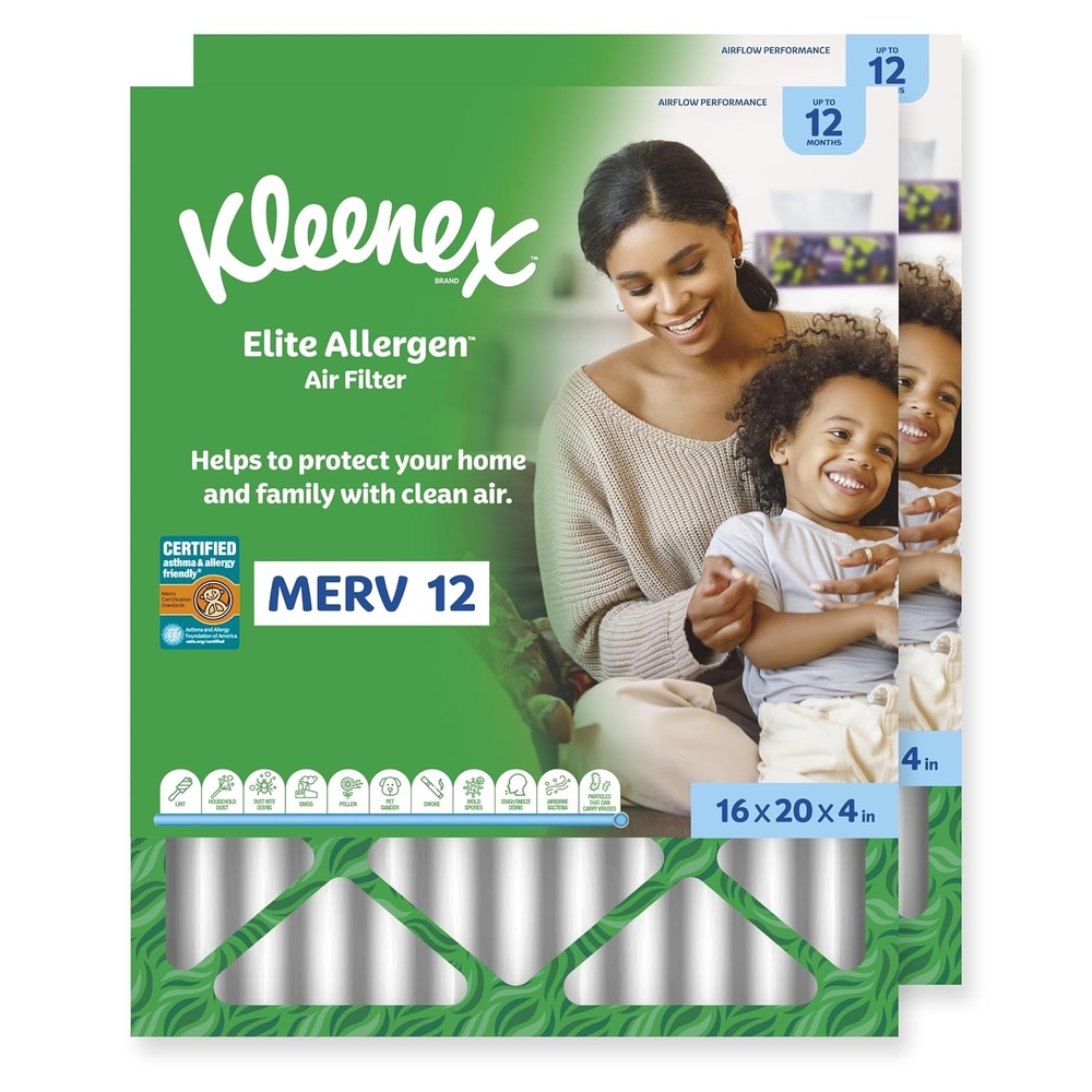 image:imageKleenex Elite Allergen Air Filter 20x25x4 Inches 12 MERV RATING 2Pack16x20x4