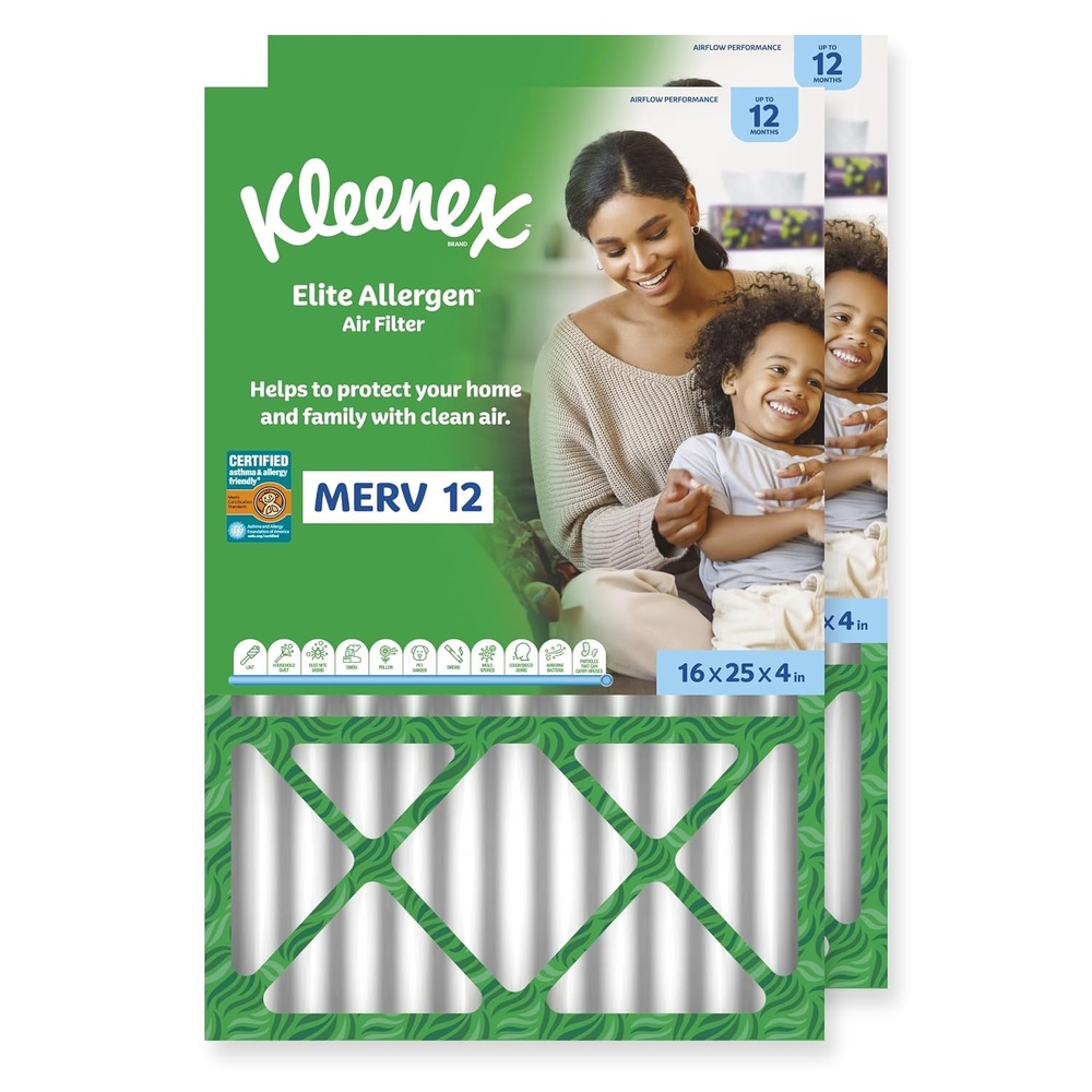 image:imageKleenex Elite Allergen Air Filter 20x25x4 Inches 12 MERV RATING 2Pack16x25x4