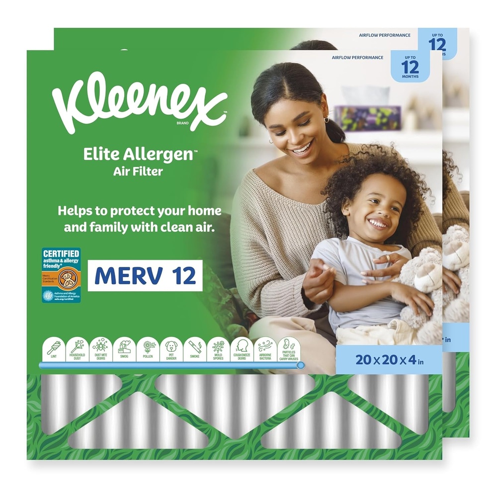 image:imageKleenex Elite Allergen Air Filter 20x25x4 Inches 12 MERV RATING 2Pack20x20x4