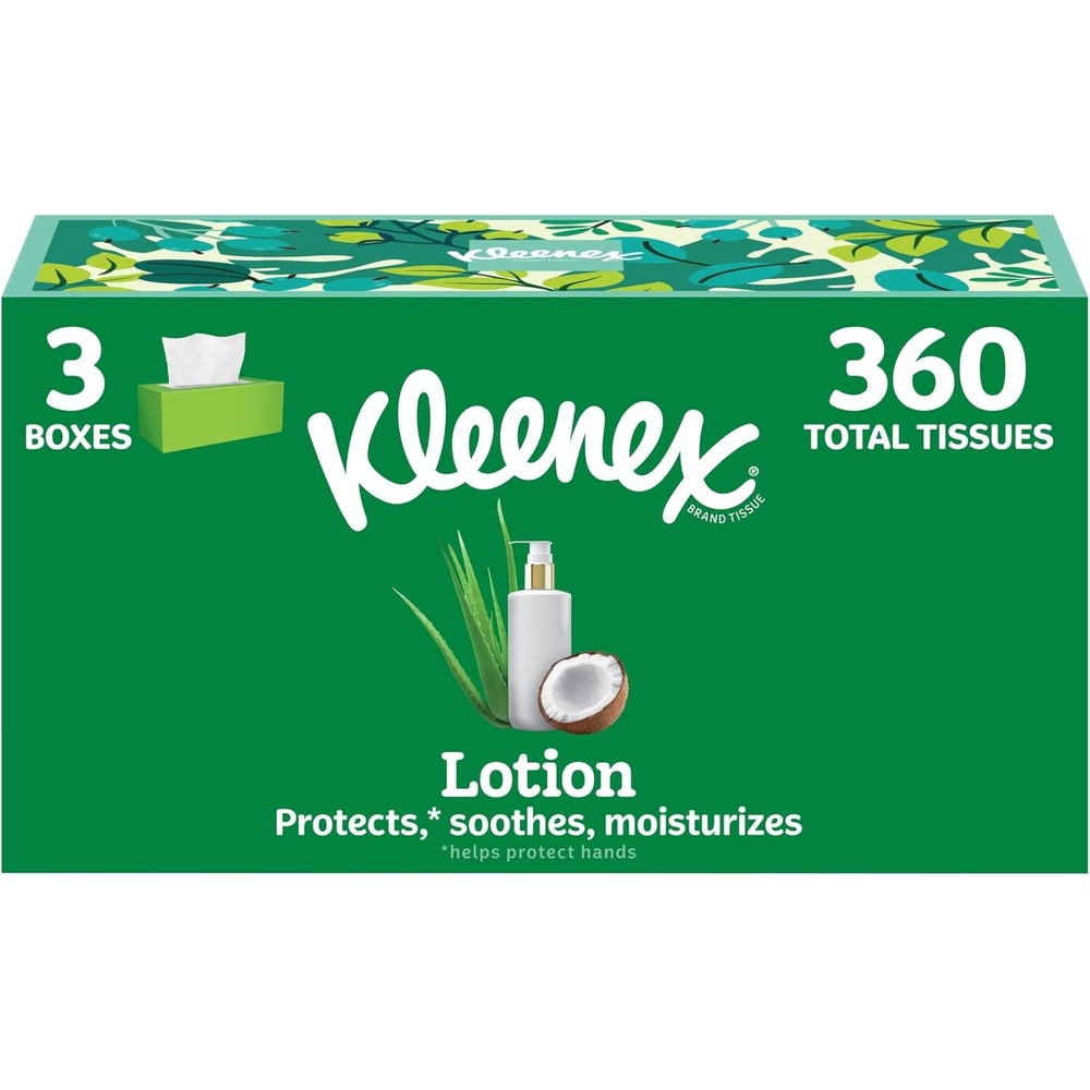 image:imageKleenex Lotion Facial Tissues with Coconut Oil 4 Flat Boxes 180 Tissues Per Box 3Ply120 Tissues Pack of 3