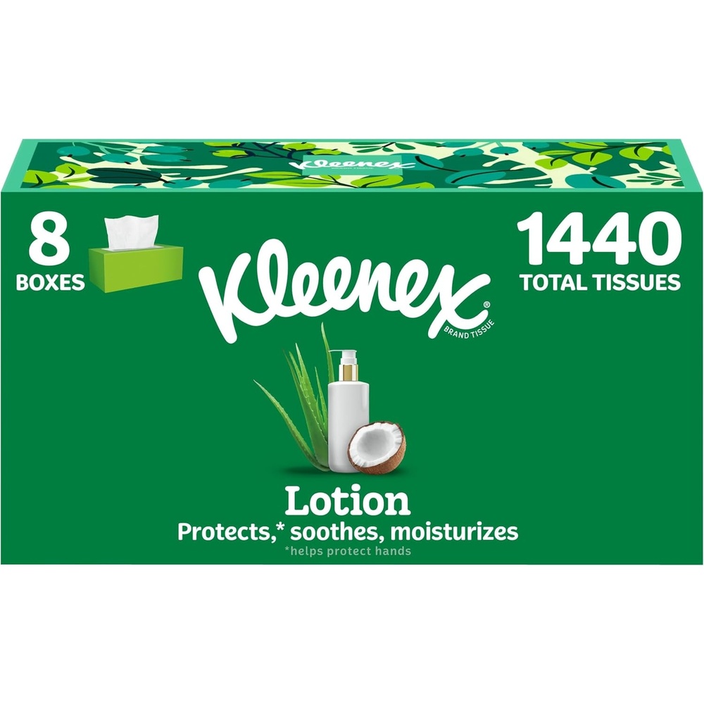 image:imageKleenex Lotion Facial Tissues with Coconut Oil 4 Flat Boxes 180 Tissues Per Box 3Ply180 Tissues Pack of 8