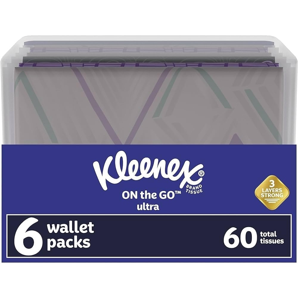 image:imageKleenex OnTheGo Facial Tissues 72 OnTheGo Packs 3 Trays of 24 Packs 10 Tissues per Box 720 Total 3Ply Packaging May VaryWhite