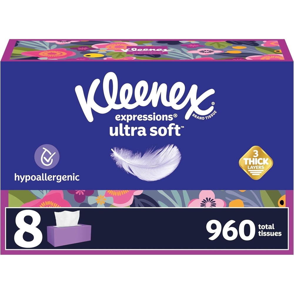 image:imageKleenex Ultra Soft Facial Tissues 8 Flat Boxes 180 Tissues per Box 3Ply Packaging May Vary1 Count Pack of 8