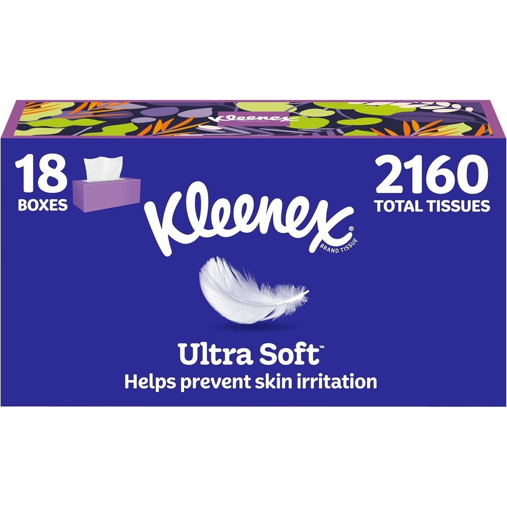 image:imageKleenex Ultra Soft Facial Tissues 8 Flat Boxes 180 Tissues per Box 3Ply Packaging May Vary120 Tissues Pack of 18