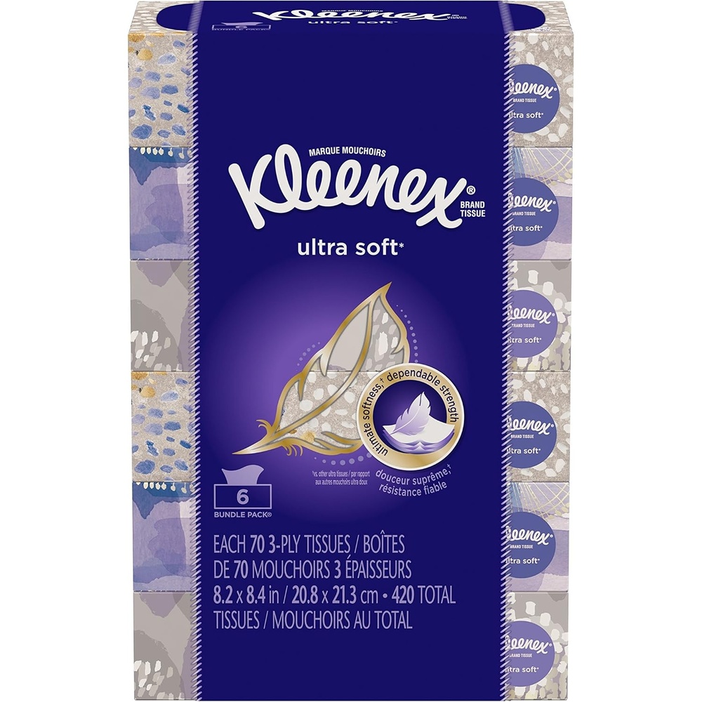 image:imageKleenex Ultra Soft Facial Tissues 8 Flat Boxes 180 Tissues per Box 3Ply Packaging May Vary70 Count Pack of 6