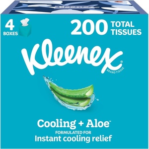 Kleenex Cooling + Aloe Facial Tissues, 4 Cube Boxes, 50 Tissues Per Box, 2-Ply