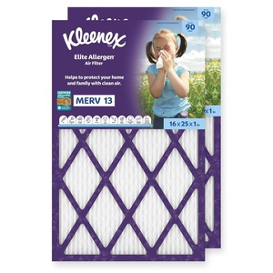 Kleenex Elite Allergen Air Filter 16x25x1 Inches – 13 MERV RATING (2-Pack)(16x25x1)