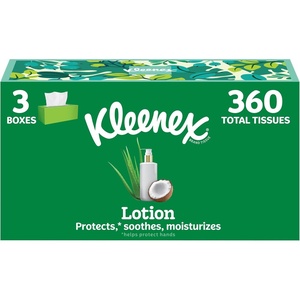 Kleenex Lotion Facial Tissues with Coconut Oil, 4 Flat Boxes, 180 Tissues Per Box, 3-Ply(120 Tissues (Pack of 3))